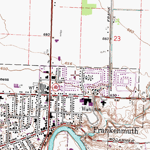 Topographic Map of Frankenmuth United Methodist Church, MI