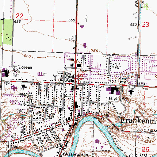 Topographic Map of Frankenmuth Post Office, MI
