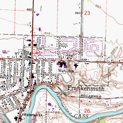 Topographic Map of Frankenmuth High School, MI