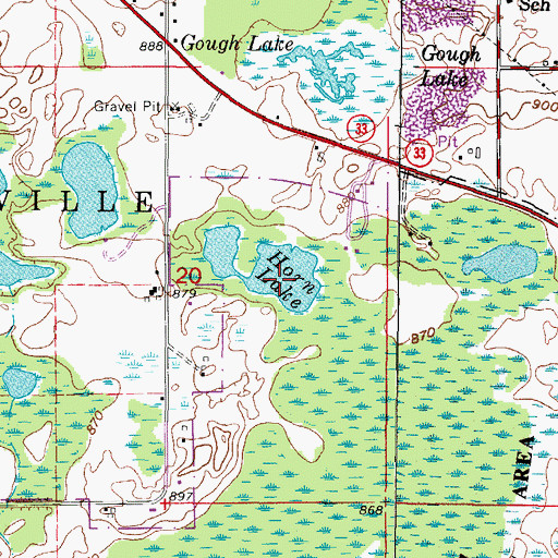 Topographic Map of Horn Lake, WI