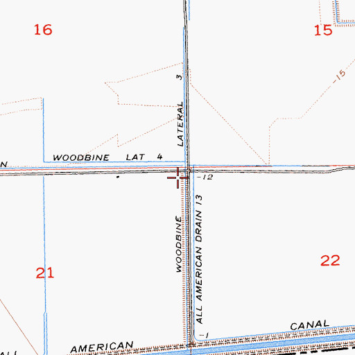 Topographic Map of Woodbine Lateral Three, CA