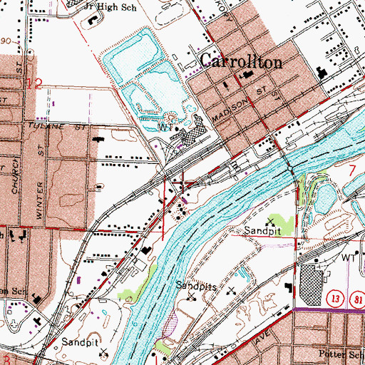Topographic Map of Carrollton Fire Station, MI