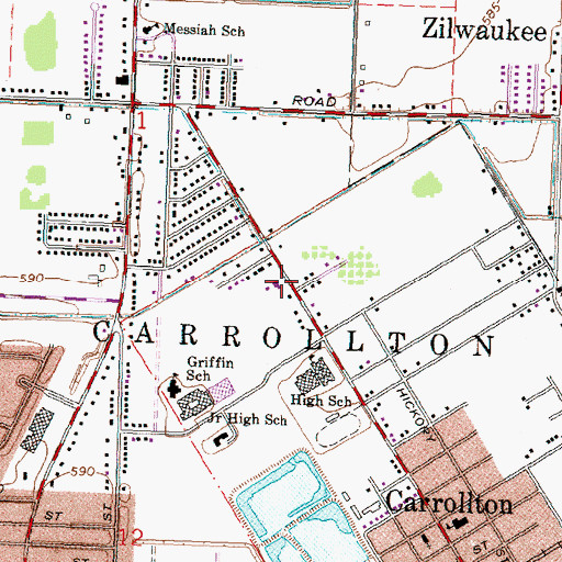 Topographic Map of Carrollton Township Hall, MI