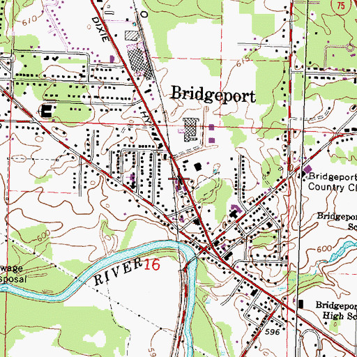 Topographic Map of Bridgeport Station, MI