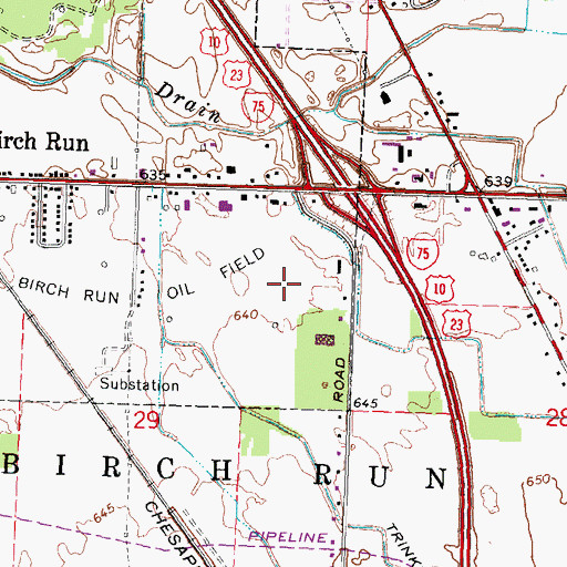 Topographic Map of Prime Outlets at Birch Run Shopping Center, MI