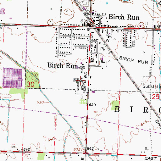 Topographic Map of Birch Run High School, MI