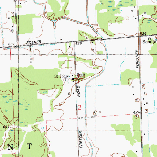 Topographic Map of Saint John's Lutheran Cemetery, MI