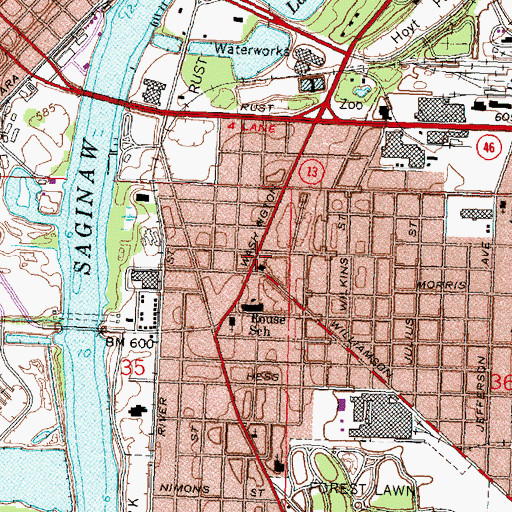Topographic Map of Presbyterian Church of South Saginaw Historical Marker, MI