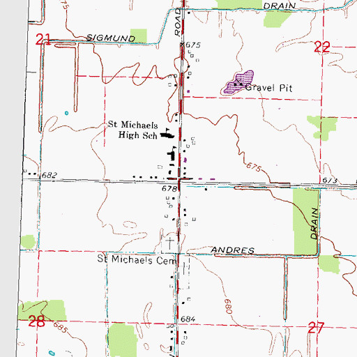 Topographic Map of Saint Michael Catholic Parish Historical Marker, MI