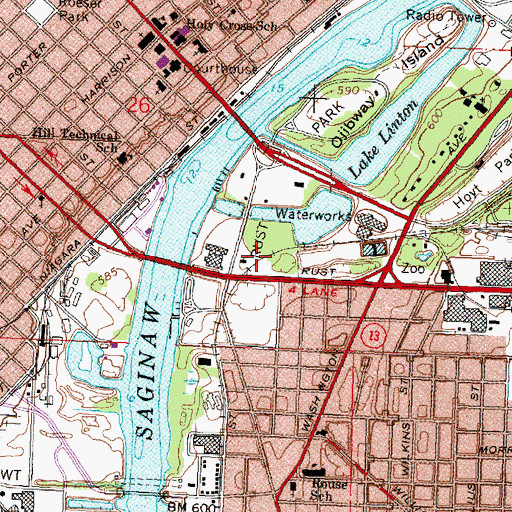 Topographic Map of Benjamin and Adelaide Cushway Historical Marker, MI