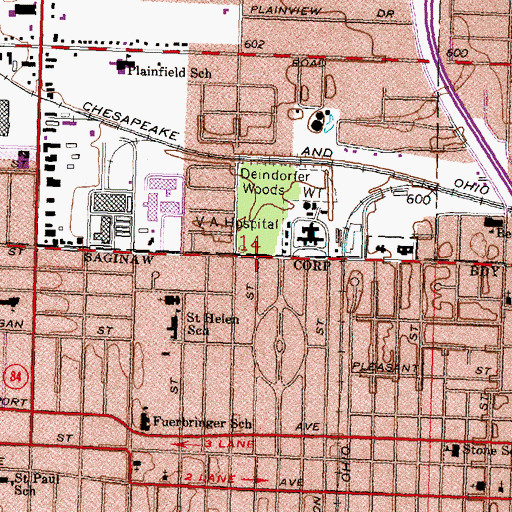 Topographic Map of Saginaw Oil Industry Historical Marker, MI
