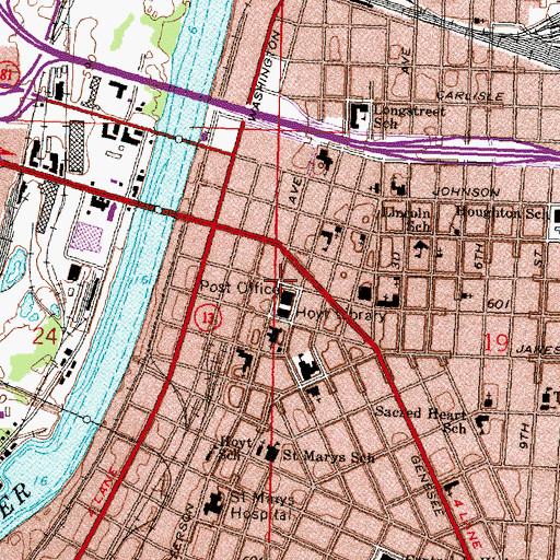 Topographic Map of Saginaw Post Office Historical Marker, MI