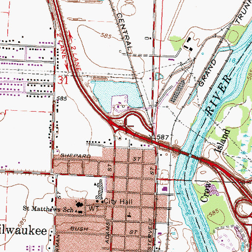 Topographic Map of Interchange 154, MI