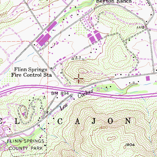 Topographic Map of Flinn Springs, CA