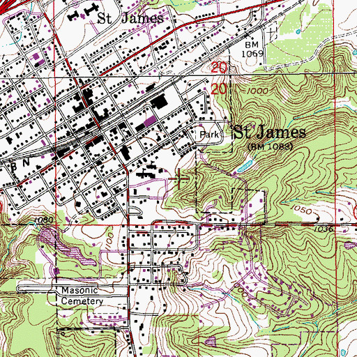 Topographic Map of Old Saint James Cemetery, MO