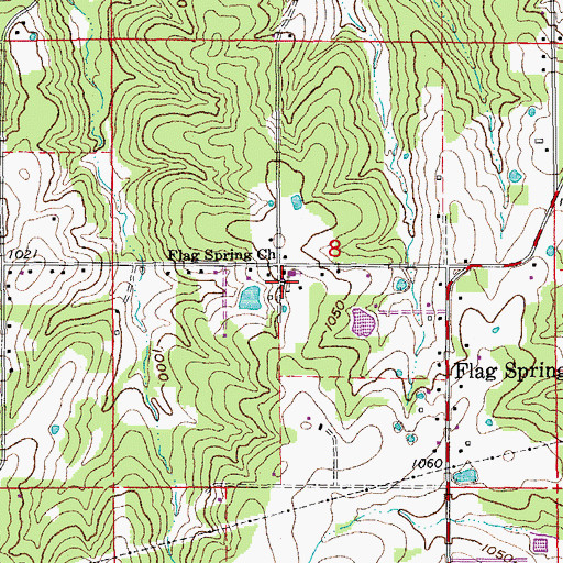 Topographic Map of Flag Spring Cemetery, MO