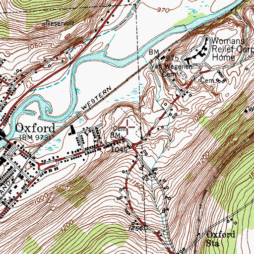 Topographic Map of Riverview Cemetery, NY