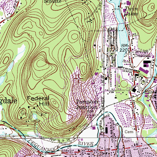Topographic Map of Pompton Lakes Quarry, NJ