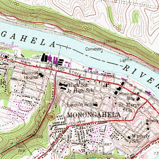 Topographic Map of Monongahela Elementary Center, PA