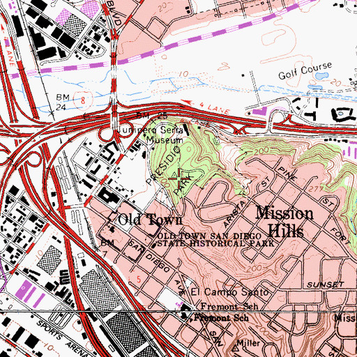 Topographic Map of San Diego Presidio, CA
