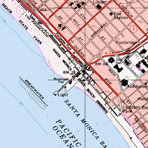 Topographic Map of Santa Monica Looff Hippodrome, CA