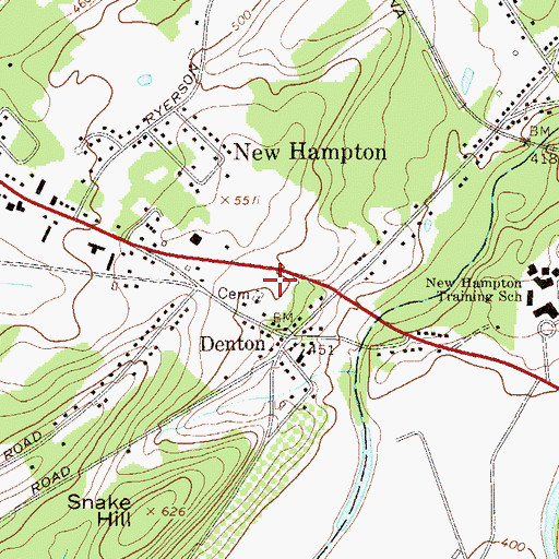 Topographic Map of Denton Cemetery, NY