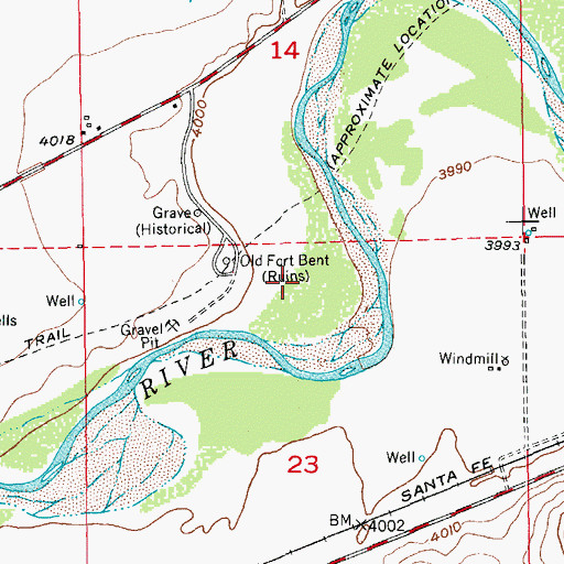 Topographic Map of Bent's Old Fort National Historic Site, CO