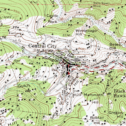 Topographic Map of Central City-Balck Hawk Historic District, CO