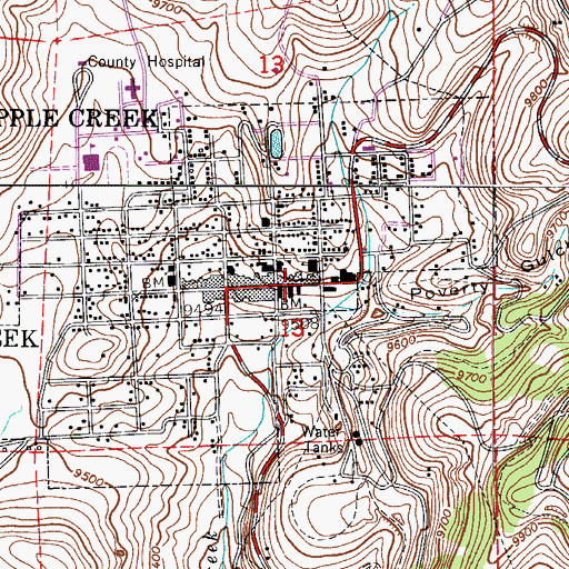 Topographic Map of Cripple Creek Historic District, CO