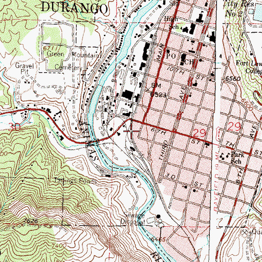 Topographic Map of Durango-Silverton Narrow-Gauge Railroad, CO