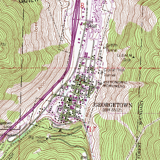 Topographic Map of Georgetown-Silver Plume Historic District, CO