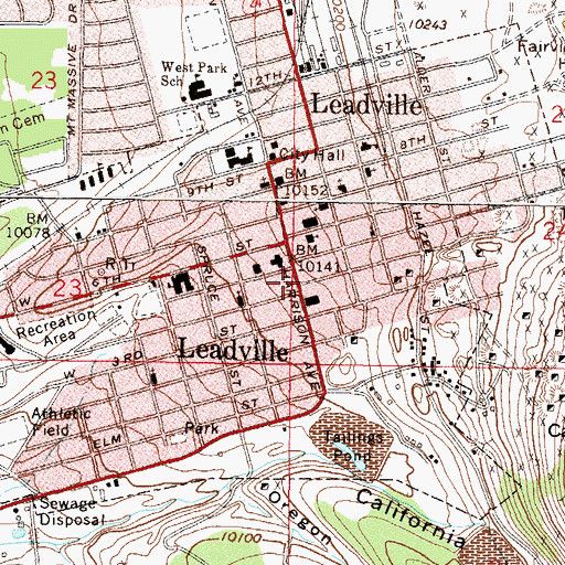 Topographic Map of Leadville Historic District, CO