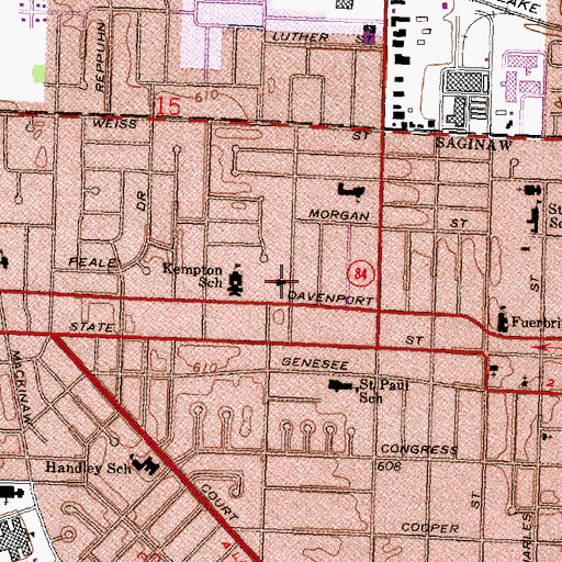Topographic Map of Saginaw First Church of the Nazarene, MI