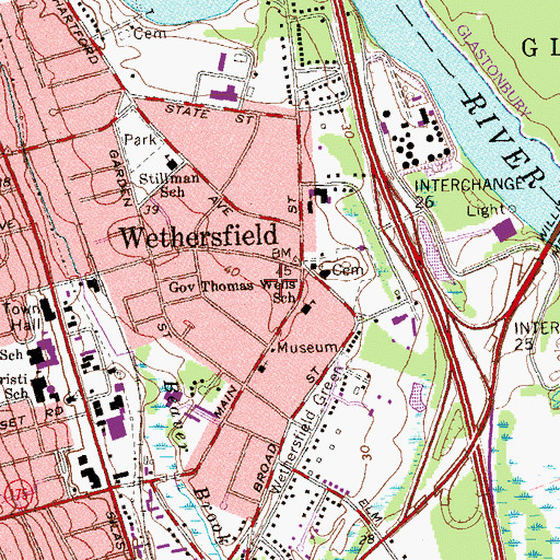 Topographic Map of Silas Deane House, CT