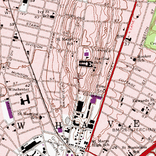 Topographic Map of Othniel C Marsh House, CT
