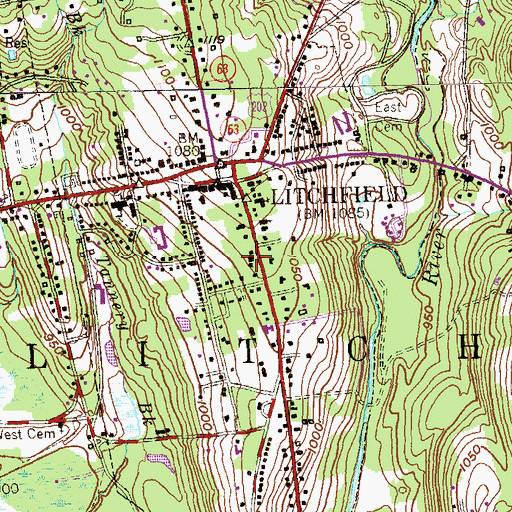 Topographic Map of Tapping Reeve House and Law School, CT