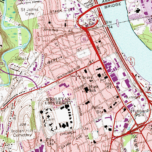 Topographic Map of Samuel Wadsworth Russell House, CT