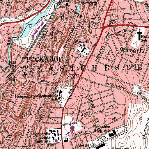 Topographic Map of Waverly Square, NY