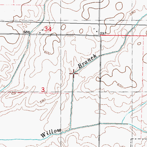 Topographic Map of Willow Branch, IL