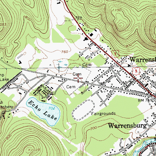 Topographic Map of Warrensburg Cemetery, NY