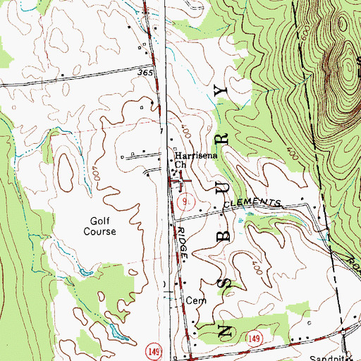 Topographic Map of Harrisena Cemetery, NY