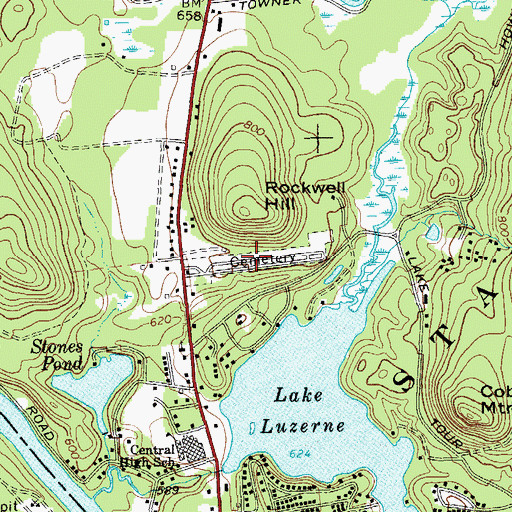 Topographic Map of Luzerne Cemetery, NY