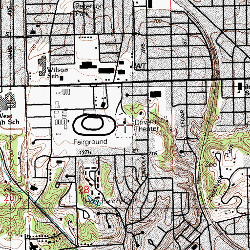 Topographic Map of Bel Air Drive-In (historical), IA