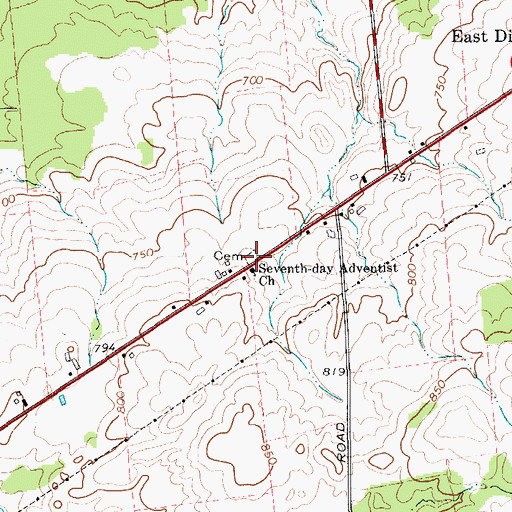 Topographic Map of East Dickinson Cemetery, NY