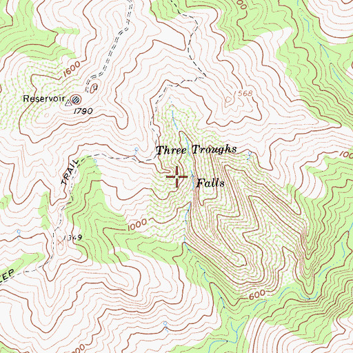 Topographic Map of Three Troughs Falls, CA