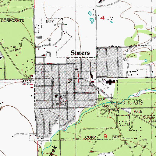 Topographic Map of Sisters Charter Academy of Fine Arts, OR