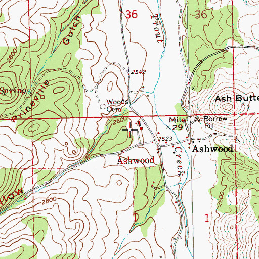 Topographic Map of Ashwood Elementary School, OR