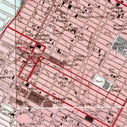 Topographic Map of Arena Theatre (historical), NY