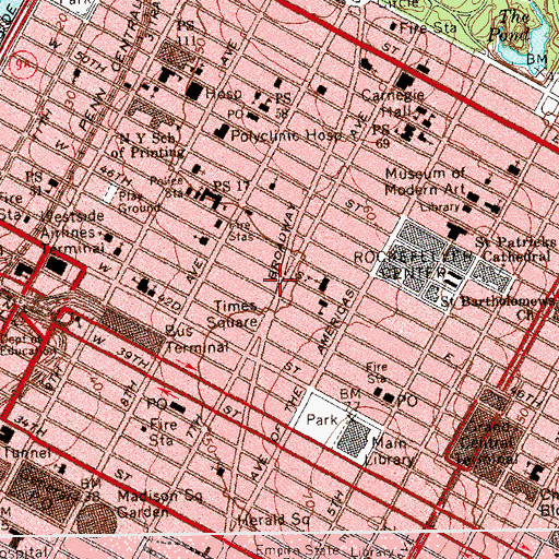 Topographic Map of Astor Theatre (historical), NY