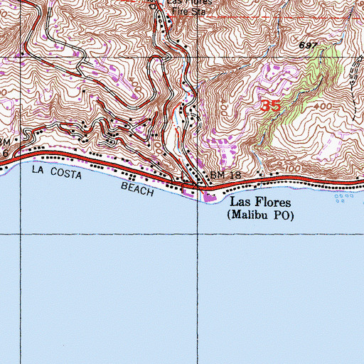 Topographic Map of Las Flores Canyon, CA